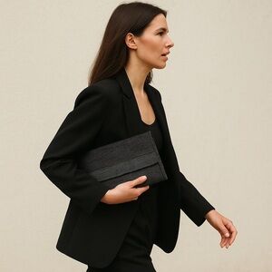 Vintage 1980s Du-Val Black Beaded Envelope Clutch